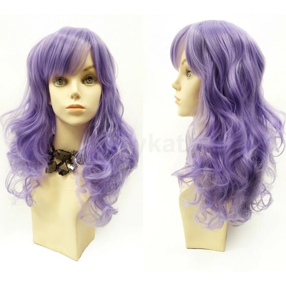 Light Purple Color Wavy Wig with Bangs 17\